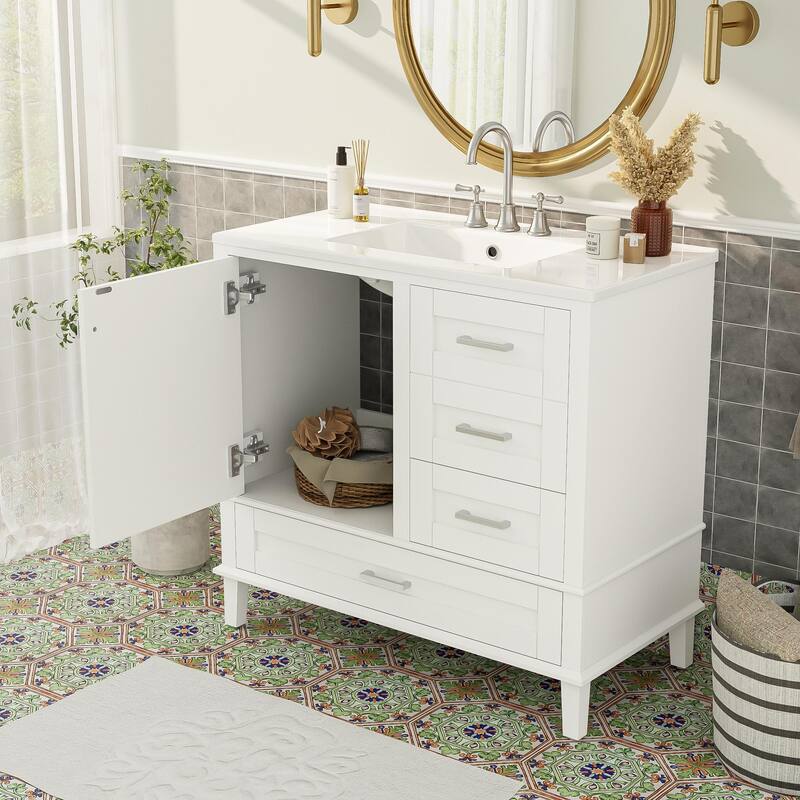 Bathroom Vanity with Sink, Bathroom Cabinet with Solid Wood Frame, Storage Cabinet with Soft Closing Door and 3 Drawers
