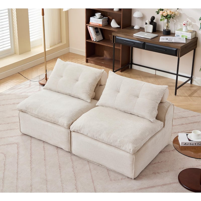 66" Upholstered 2-Seater Sofa with Neck & Waist Pillows