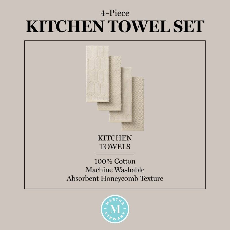 MARTHA STEWART Honeycomb Chambray Textured Kitchen Towel 4-Pack Set