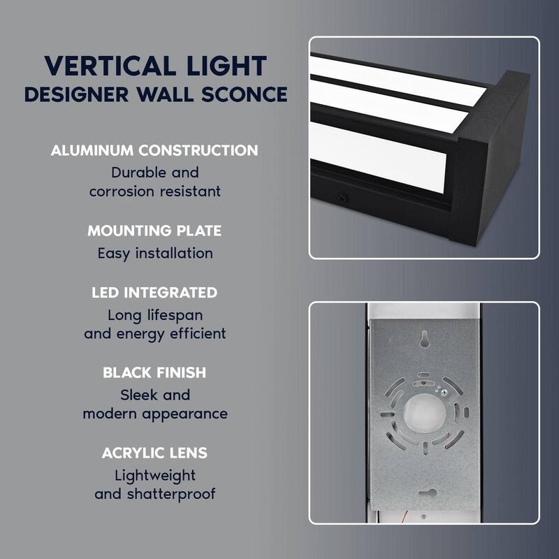 Luxrite LED Outdoor Wall Sconce, 16in Outdoor Wall Light, Black Aluminum, 3CCT 3000K 4000K 5000K, 15W, ETL, IP65 2-Pack