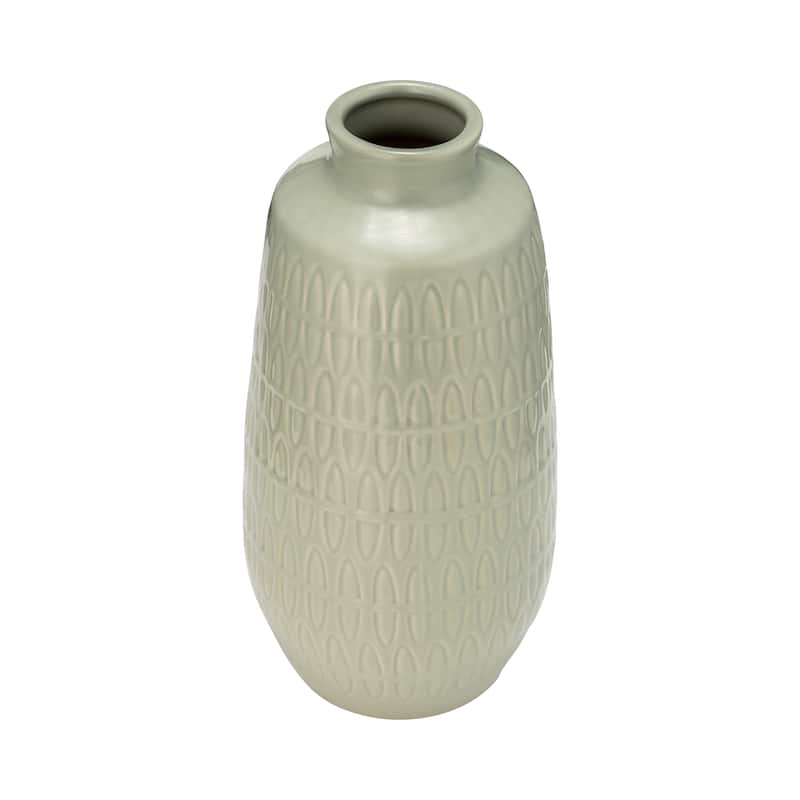 Sagebrook Home Ceramic Vase Carved Design Decorative Light Colored Table Vase for Home or Office Decor