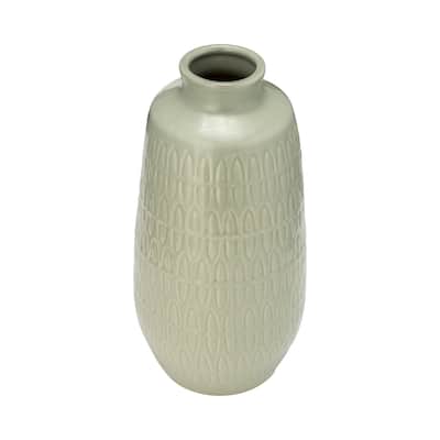 Sagebrook Home Ceramic Vase Carved Design Decorative Light Colored Table Vase for Home or Office Decor