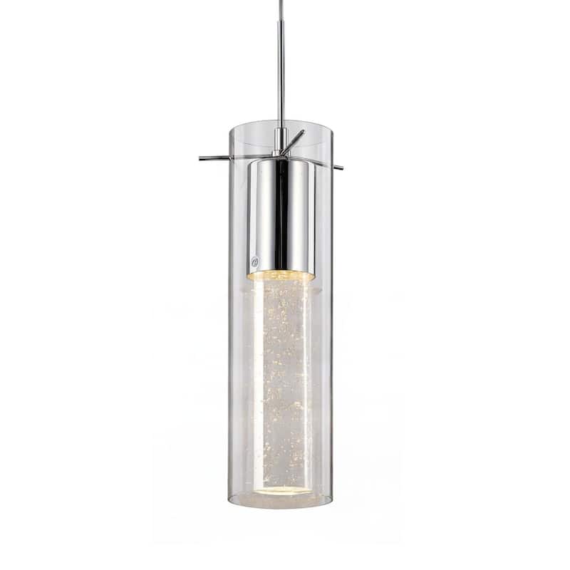 1-Light Chrome Pendant With A Glass Bubble Rod And Shade