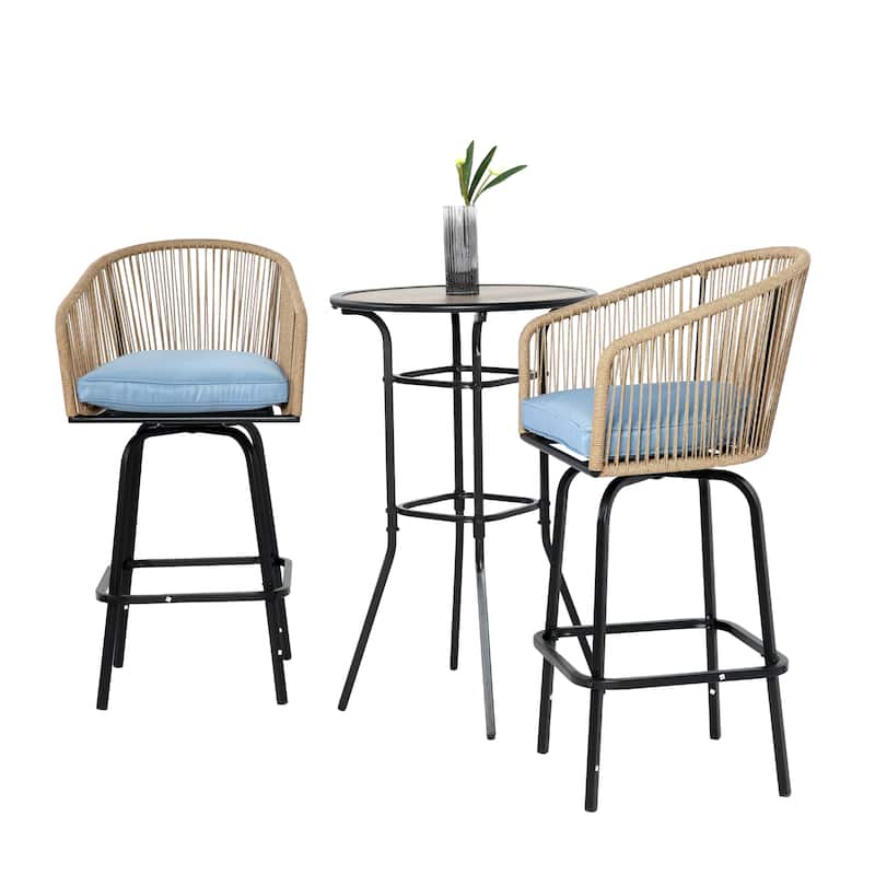 3-Piece Outdoor Bistro Set w/ 2 Swivel Chairs, Round Table, Bar Height