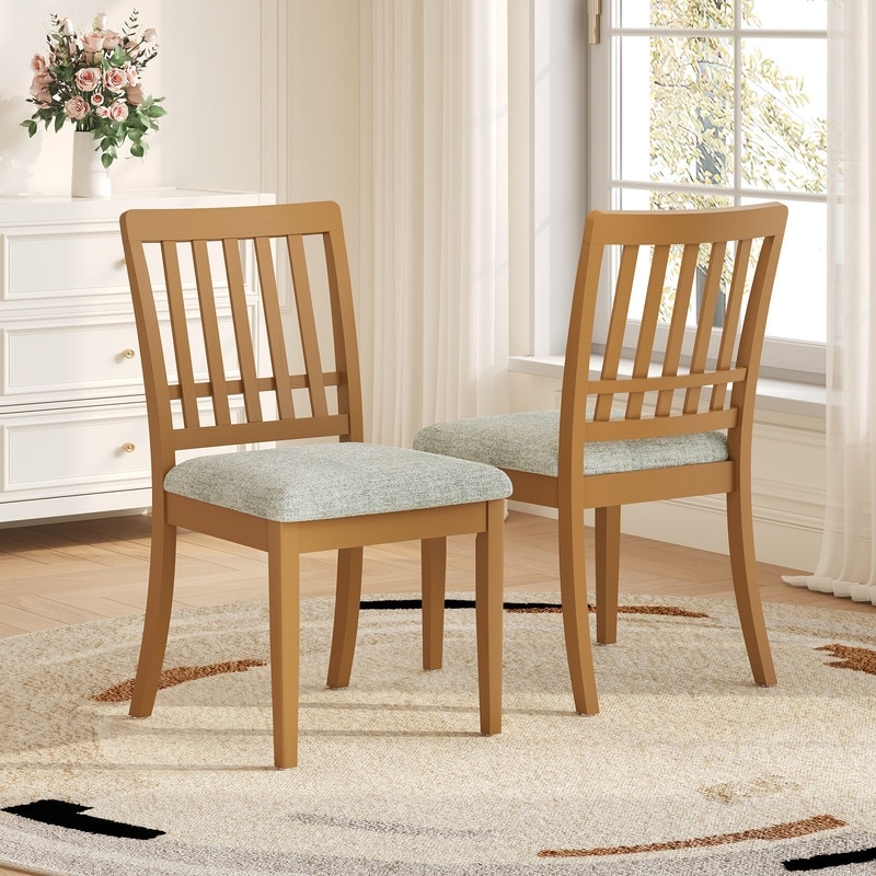 2-Piece Modern Dining Chairs with Curved Wood Backrest and Seat Cushion