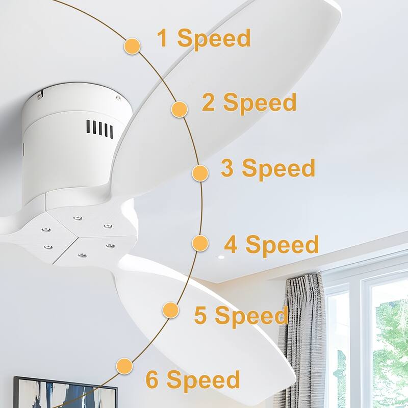 52 Inch Solid Wood Blades Ceiling Fan without Light,Reversible Airflow,6 Gear Wind Speed - 52 inch