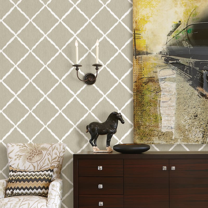 A-Street Prints Linen Ikat Trellis Wallpaper