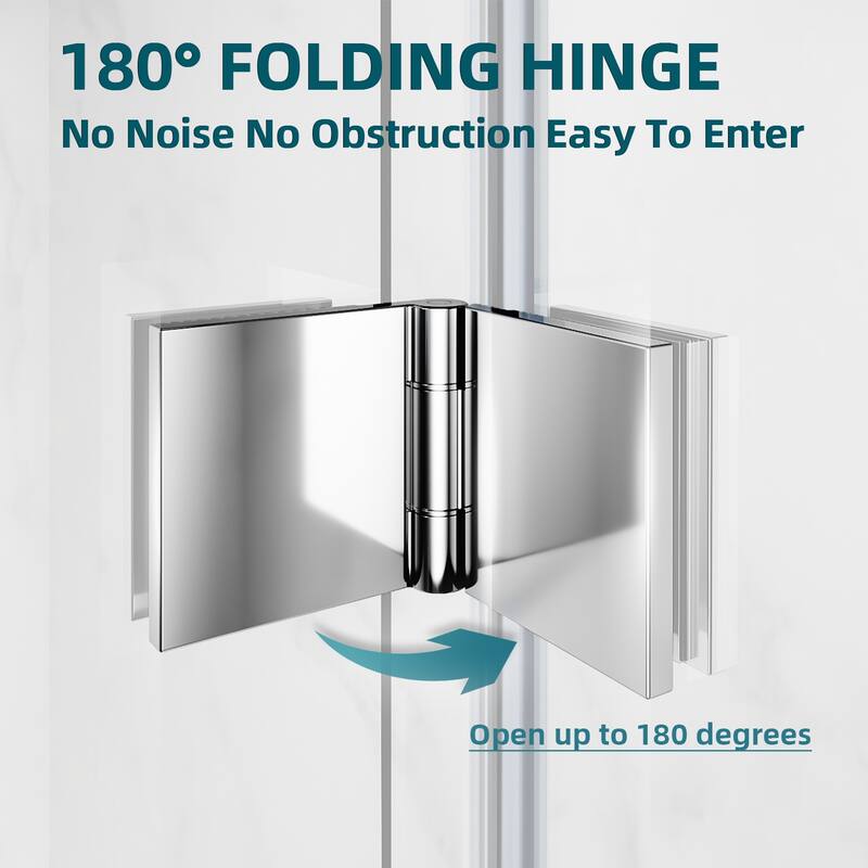 Elegant Bi-Fold Frameless Pivot Swing Shower Door Enclosure with Clear Glass Panel and Hardware Kit