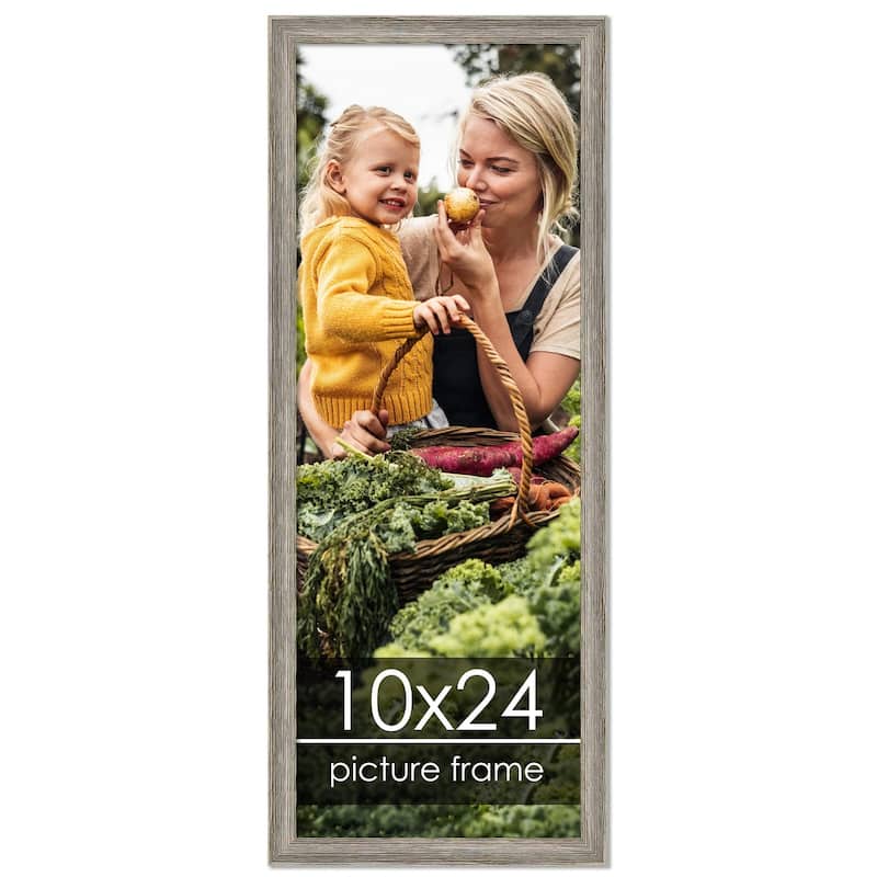 10x24 Grey Rustic Thin Barnwood Picture Frame - UV Acrylic, Foam Board Backing, Hanging Hardware - Holds 10x24 Photo