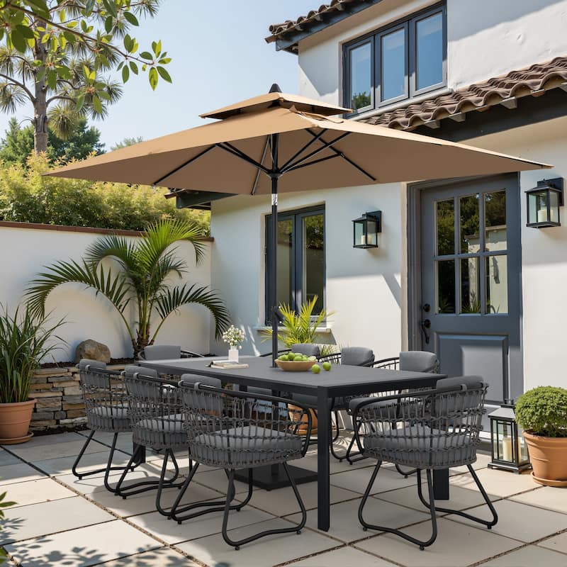 9/11-Piece Outdoor Patio Dining Set Aluminum Table and Chairs w/10 ft Market Umbrella and Base