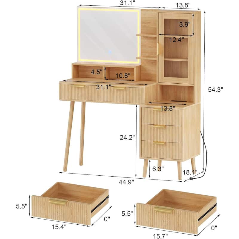 Makeup Vanity Desk with Lights & Power Outlet