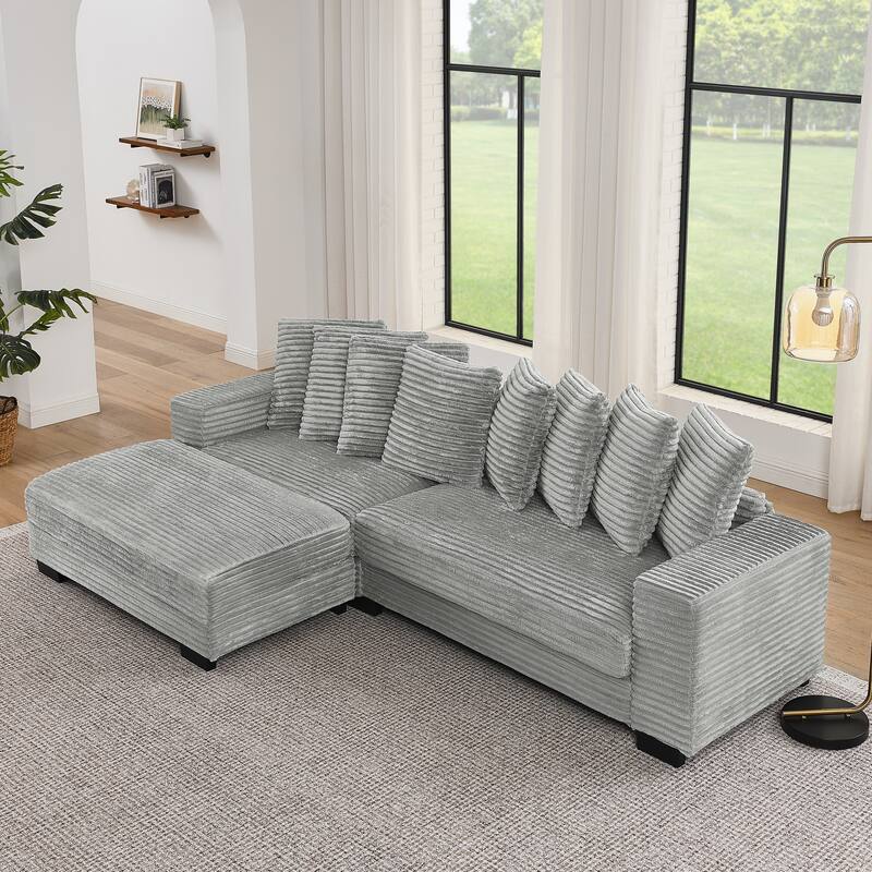 Anmytek L-Shaped Modular Corduroy Tufted Sleeper Sectional Sofa