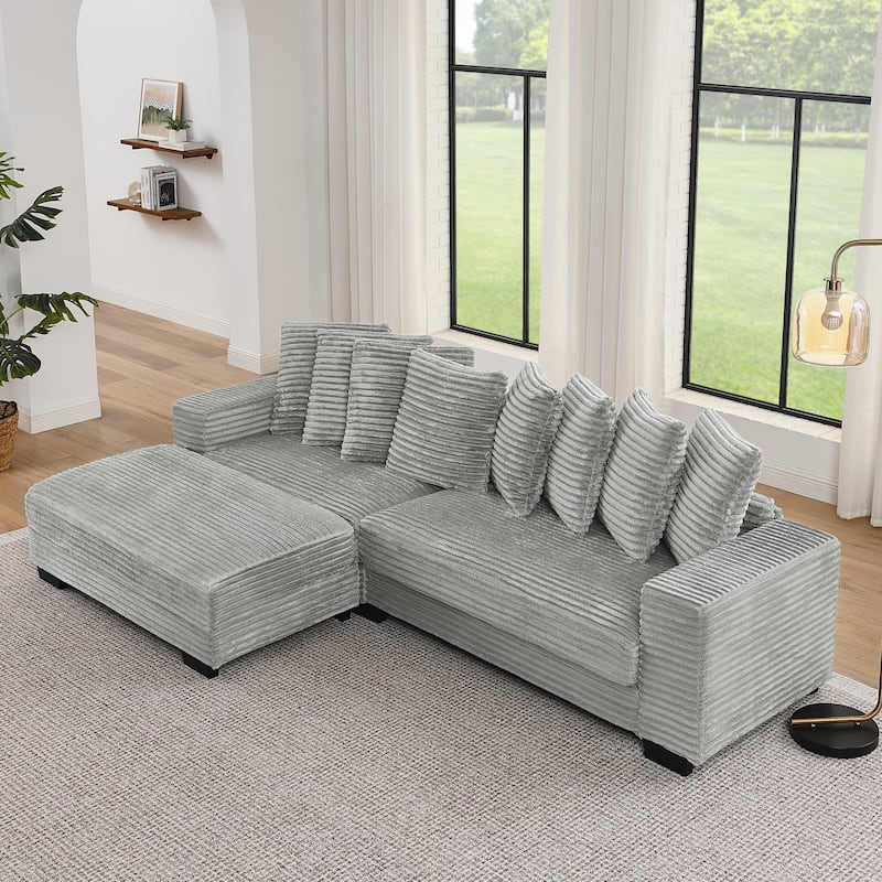 L-Shaped Convertible Sectional Sofa with Ottoman, Corduroy Tufted Upholstered Sleeper Sofa, Modular Corner 3 Seat Sofa