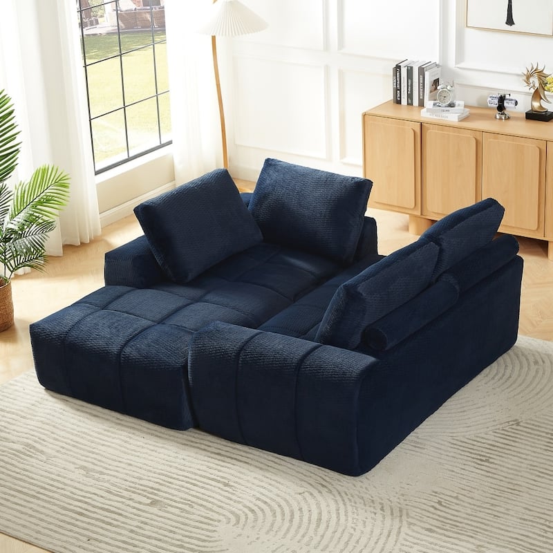 111.4" L-Shaped Mnimalist Faux Fur Sectional Oversized Sofa for Living Spaces