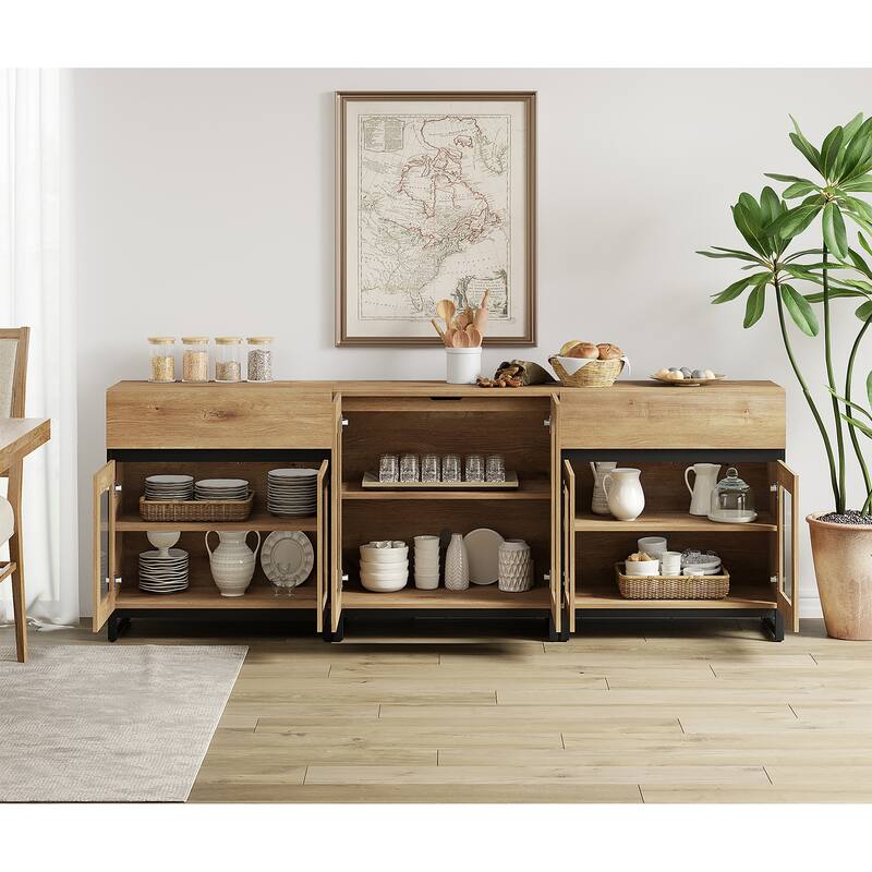 WAMPAT 3 in 1 Modern Sideboard with Adjustable Shelves and 2 Drawers, Coffee Bar Cabinet for Living Room, Kitchen