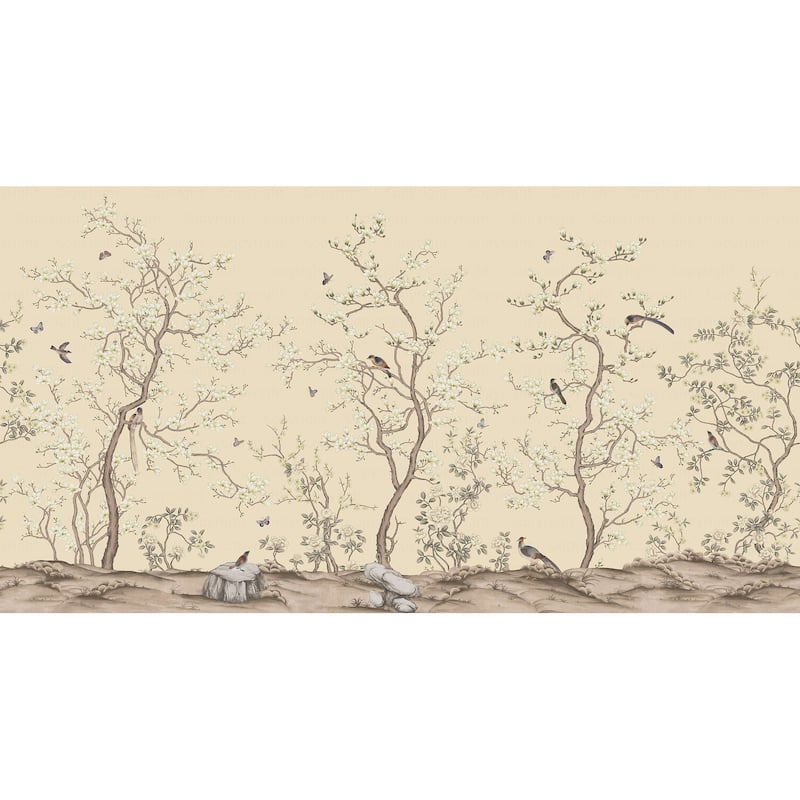 Serene Blossom Hand-Illustrated Chinoiserie Wallpaper Mural