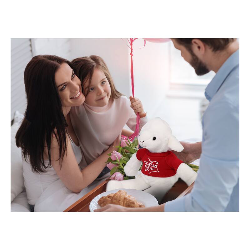 DolliBu I LOVE YOU Super Soft Long Leg Lamb Plush with Red Shirt - 10.5 inches