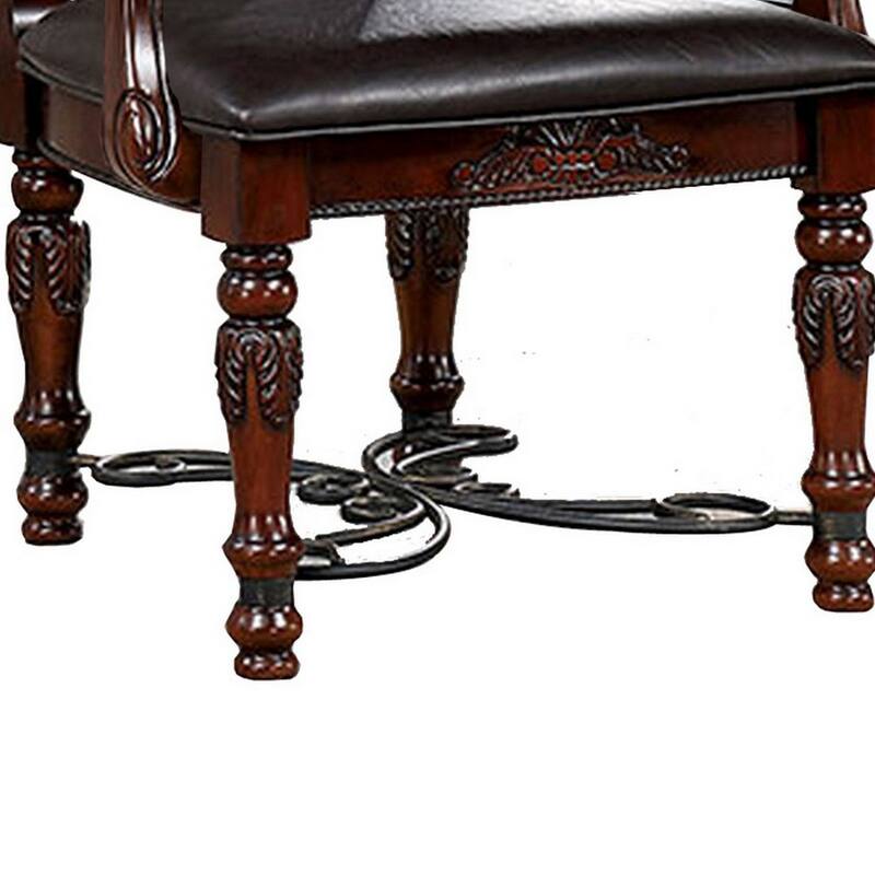 Albi 28 Inch Carved Dining Armchair, Set of 2, Black Faux Leather