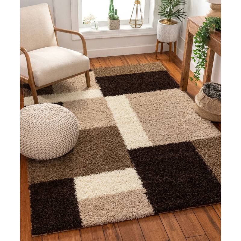 Well Woven Shag Plush Geometric Modern Contemporary Color Block Area ...