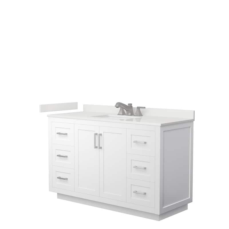 Miranda 54-inch Single Vanity, Quartz Top - White, Nickel Trim, White Quartz Top