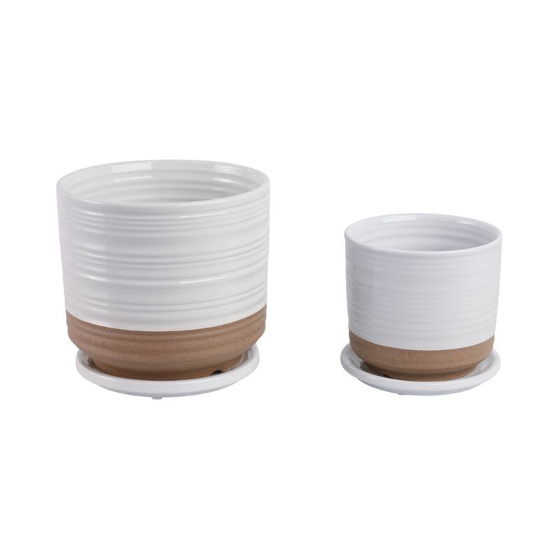 Ceramic Circular Saucer Planters Set of 2 - 6/8 in.
