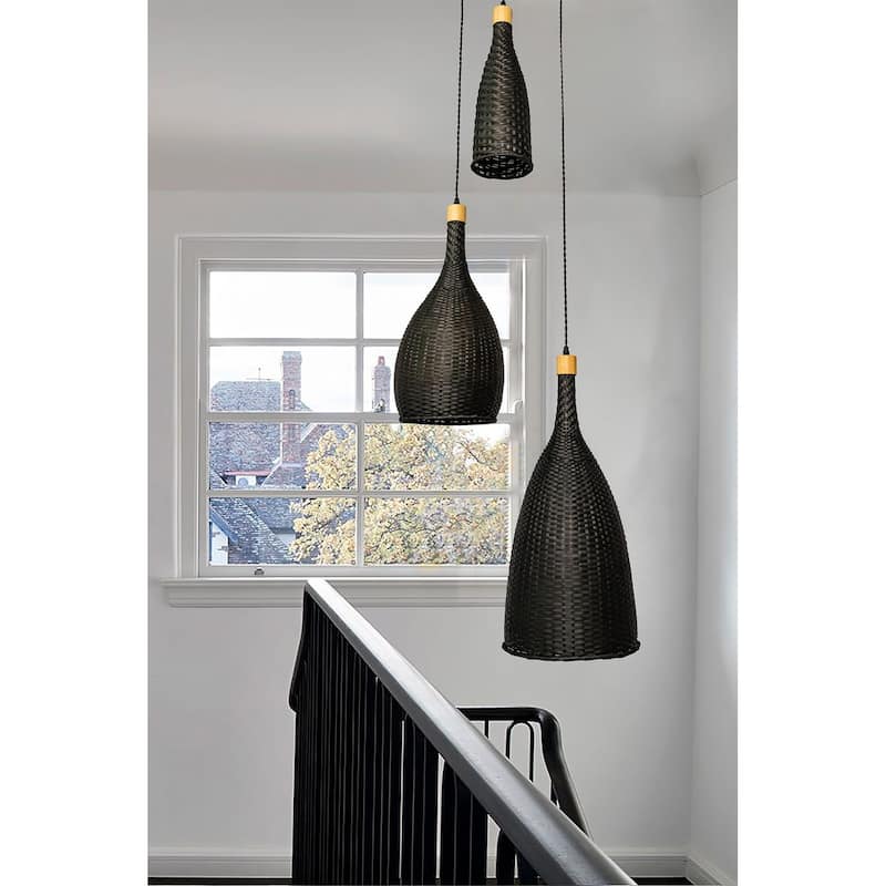 Ele Three Lights Rattan Pendant - Brown