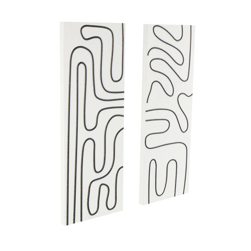 Wood Geometric Wall Art with Black Accents - Set of 2 White - Roche River Decor