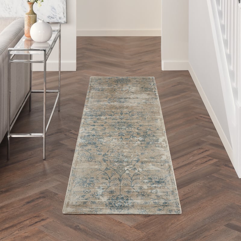 Desert Skies Vintage Floral Beige Blue Area Rug