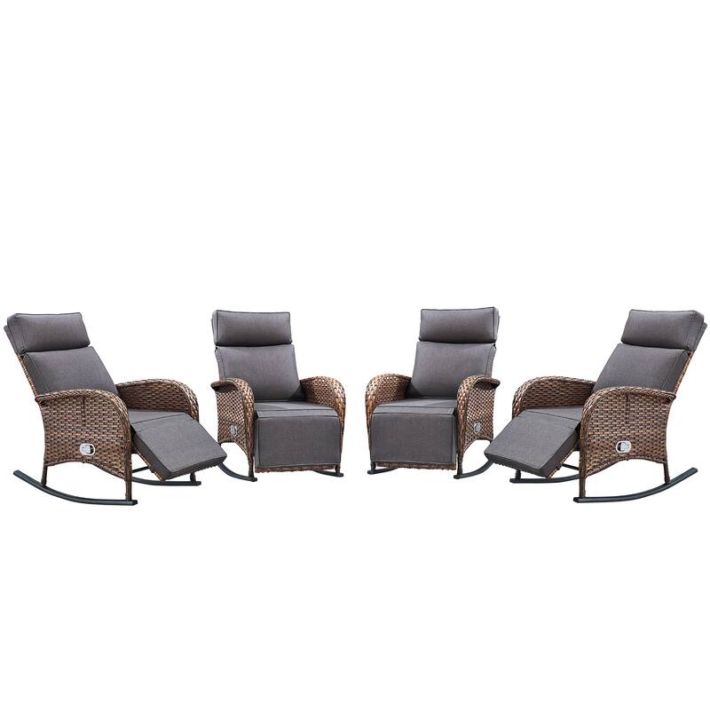 Pocassy Patio Wicker Recliner Rocker Chair with Adjustable Backrest