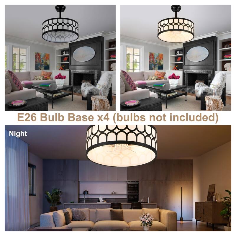 Bella Depot 20" Modern Black Drrum Ceiling Fan with Light and Remote 6-speed