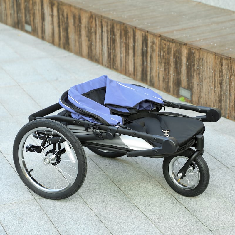 PawHut Dog Stroller, Pet Stroller 3 Wheels with Easy One-Hand Fold, Rubber Wheels, Storage Bag, Soft Cushion, Safety Leash