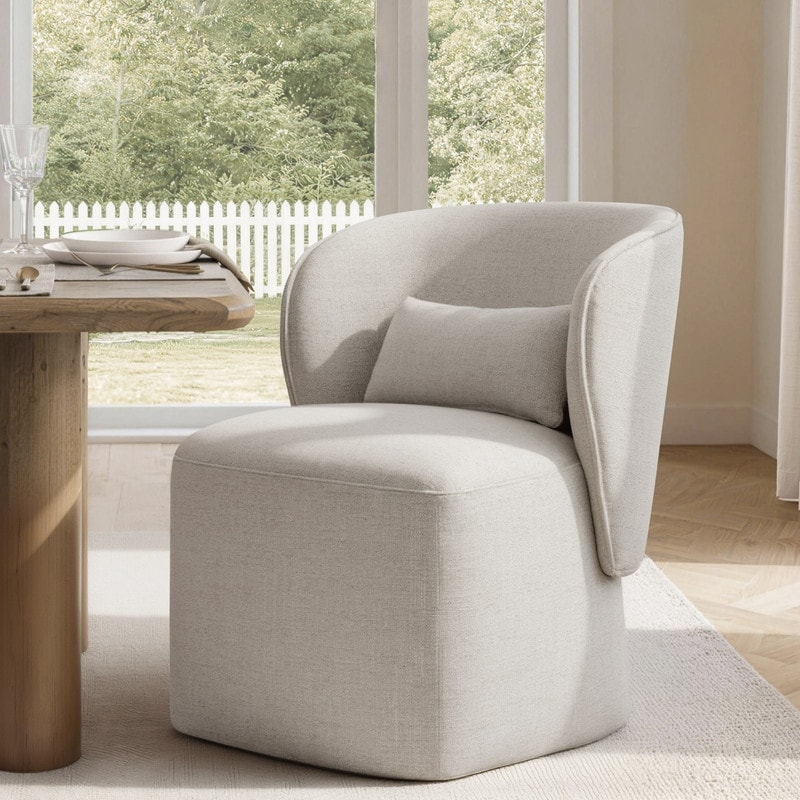 Spruce & Spring Upholstered Barrel Dining Chair with Hidden Casters and Lumbar Pillow