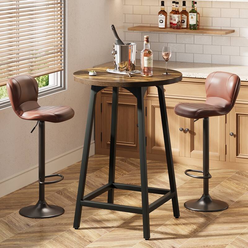 24 Inch Bar Table with Metal Frame, Counter Height Table, Bar Height Table - 23.62" W x 23.62" D x 35.43" H - Brown/Black