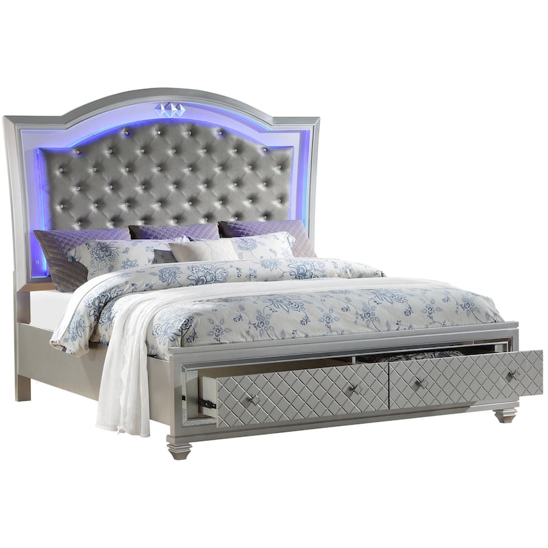 Shiney Silver Bedroom Set with LED lighting