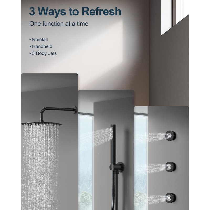 GRANDJOY 12" Showerhead Rainfall Shower System with 3 Body Jets and Handheld Spray