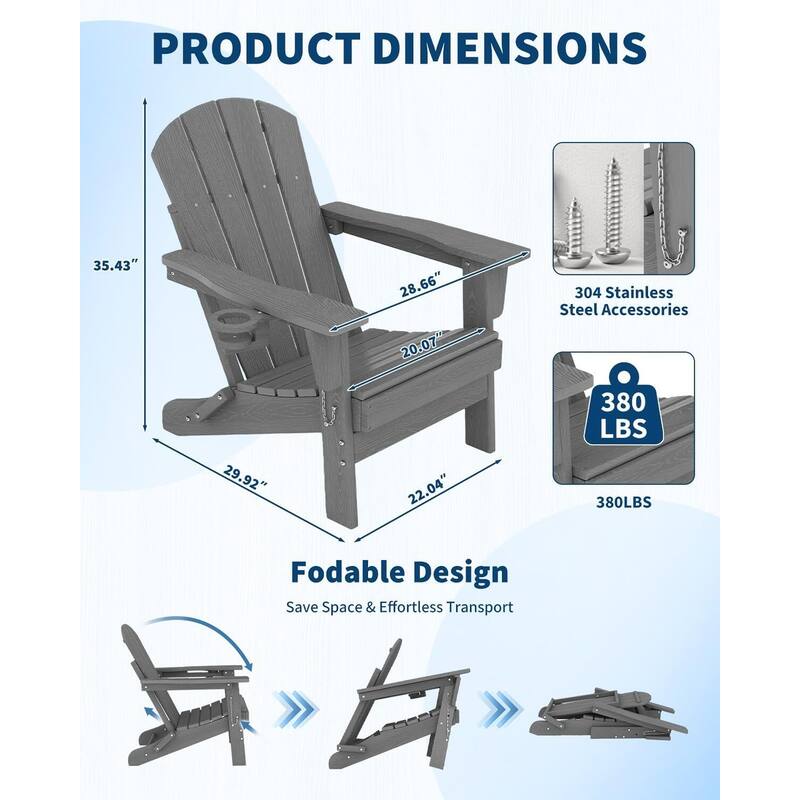 Adirondack Chair Set of 2 with Side Table All-Weather HDPE Wood-Look Texture Cup Holders