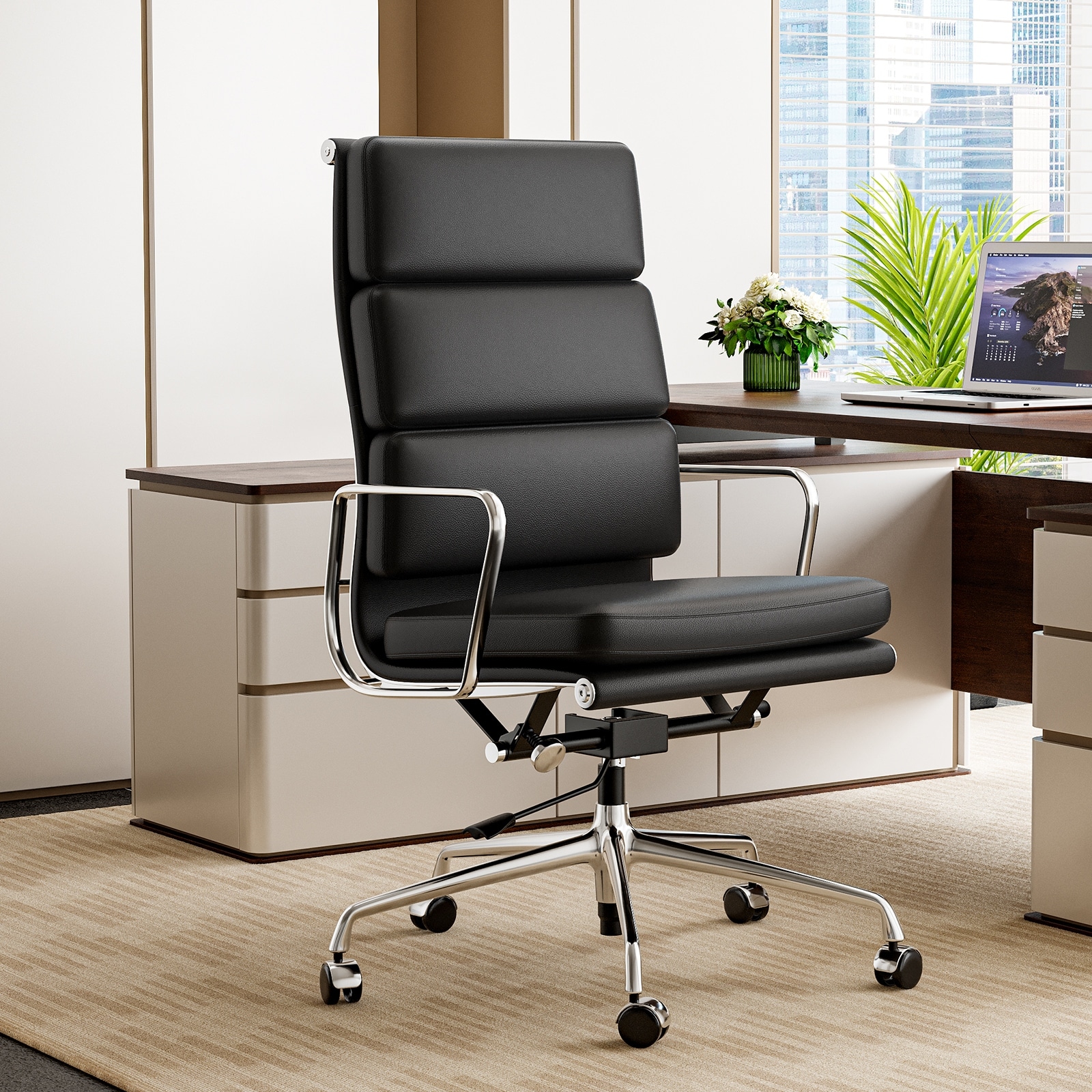 Executive Chair Upholstered Genuine Leather Ergonomic Adjustable Office Chair