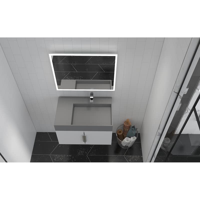 Amazon 30" Wall Mounted Bathroom Right Basin Vanity Set w/ Gray Top