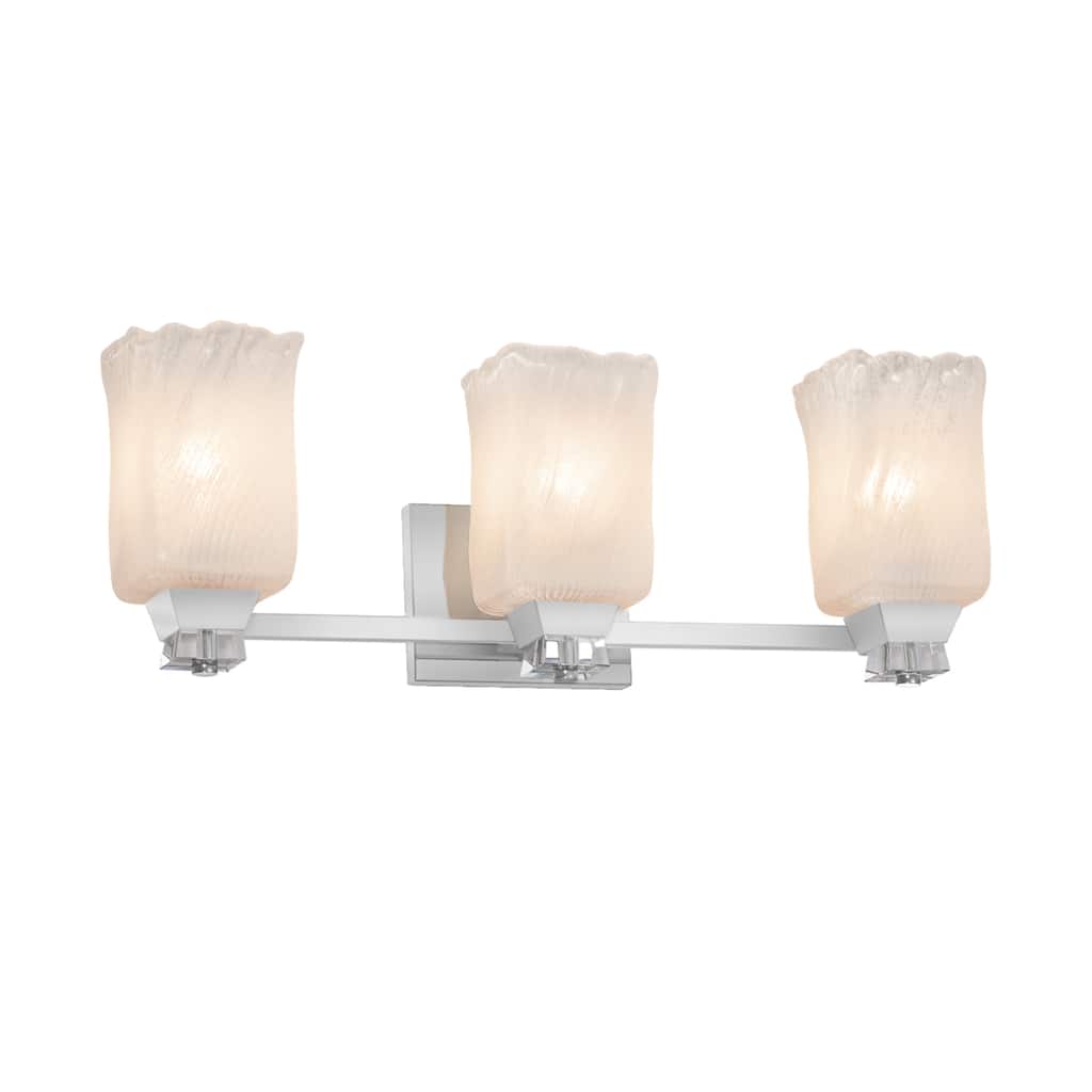 Justice Design Veneto Luce Ardent 3-light Polished Chrome Bath Bar, Whitewash Square w/ Rippled Rim Shade - Polished Chrome
