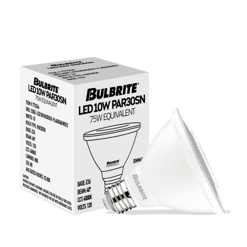 Bulbrite Pack of (4) 10 Watt Dimmable Flood PAR30 Short Neck Medium (E26) LED Light Bulb - Cool White Light