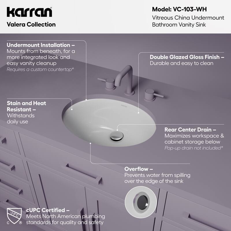 Karran Valera 18" Oval Undermount Vitreous China Bathroom Sink in White