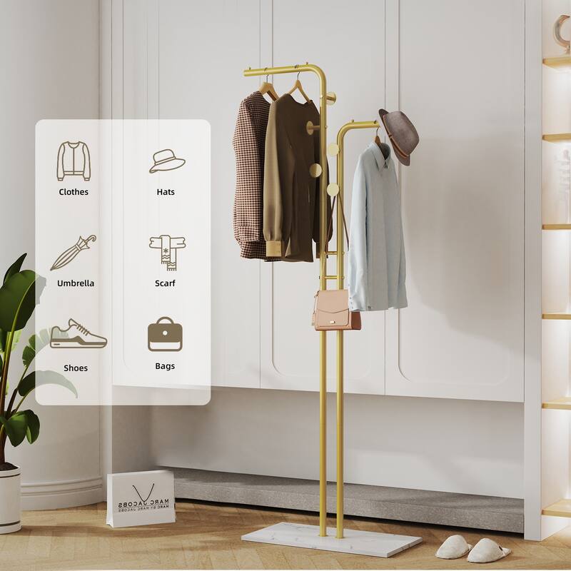 Coat Rack with Marble Base Entryway Coats Hanger Stand with 5 Hooks - 24"x12"x70"