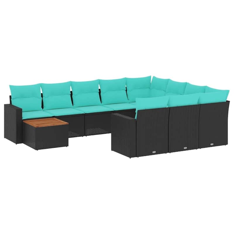 vidaXL 11 Piece Patio Sofa Set with Cushions Black Poly Rattan