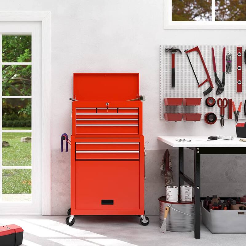 2 in 1 Rolling Tool Chest with Lock Tool Box Garage Storage Cabinet