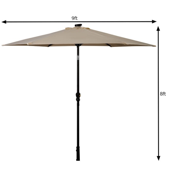 Costway 9FT Patio Solar Umbrella LED Patio Market Steel Tilt W/ Crank