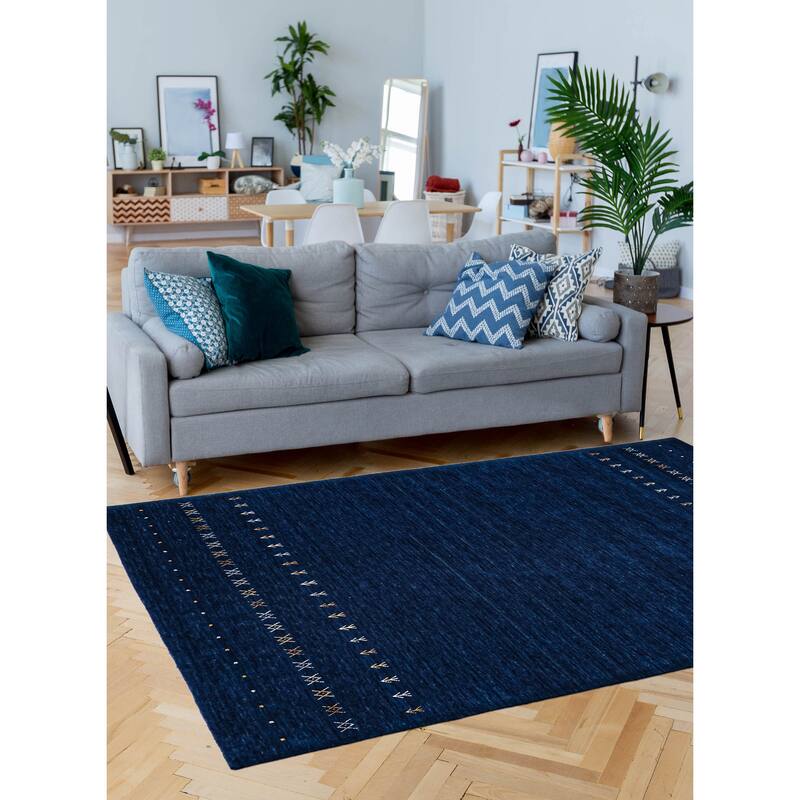 ECARPETGALLERY Hand Loomed Kashkuli Gabbeh Dark Blue Wool Rug - 5'5 x 7'8