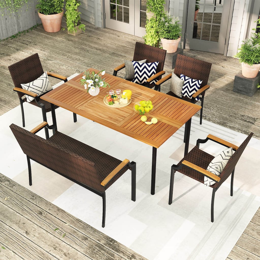 Costway 6 PCS Outdoor Dining Set with Acacia Wood Tabletop, 1.97”