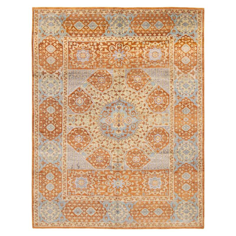 ECARPETGALLERY Hand-knotted Mamluk Burnt Orange Silk, Wool Rug - 7'11 x 10'0 - Burnt Orange - 7'11 x 10'0