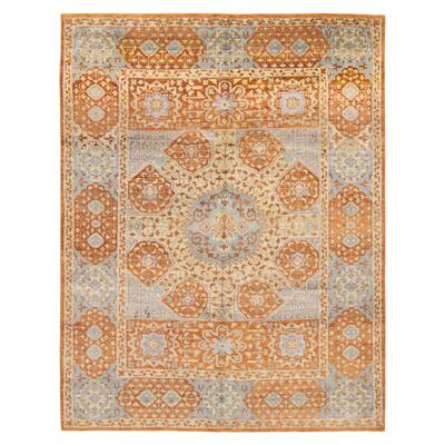 ECARPETGALLERY Hand-knotted Mamluk Burnt Orange Silk, Wool Rug - 7'11 x 10'0