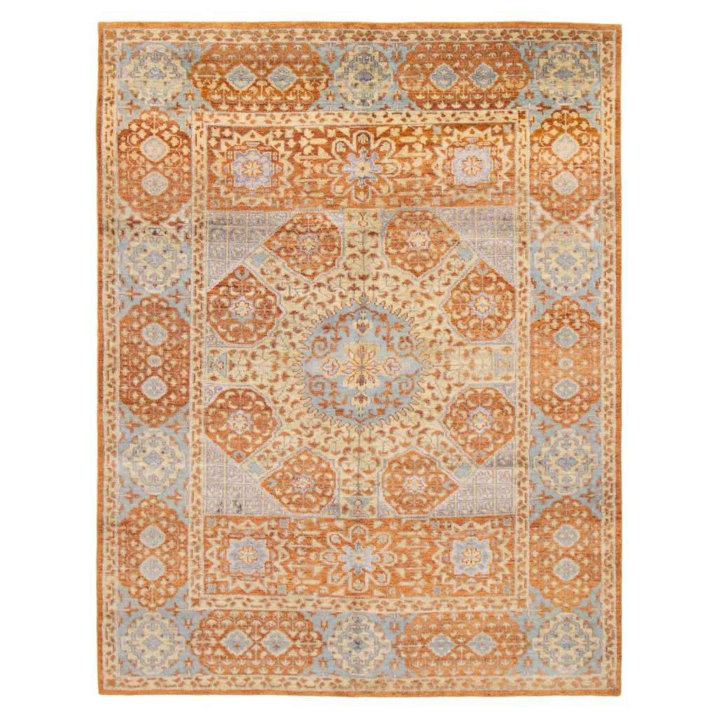 ECARPETGALLERY Hand-knotted Mamluk Burnt Orange Silk, Wool Rug - 7'11 x 10'0